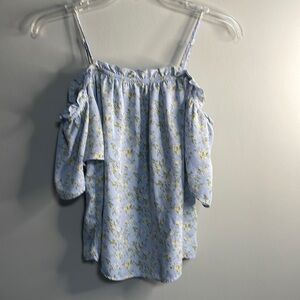 Hippie Rose Blue Floral Cold Shoulder Blouse size small